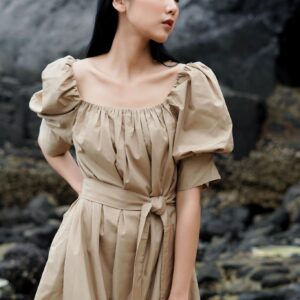 Baby doll dress with belt - Beige
