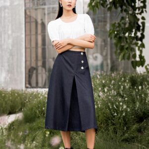 3 button denim midi skirt